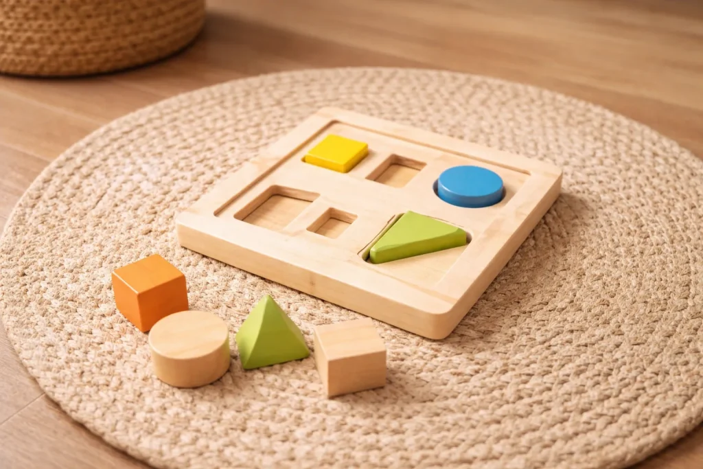 Puzzle en bois Montessori avec formes géométriques pour enfant de 2 à 4 ans