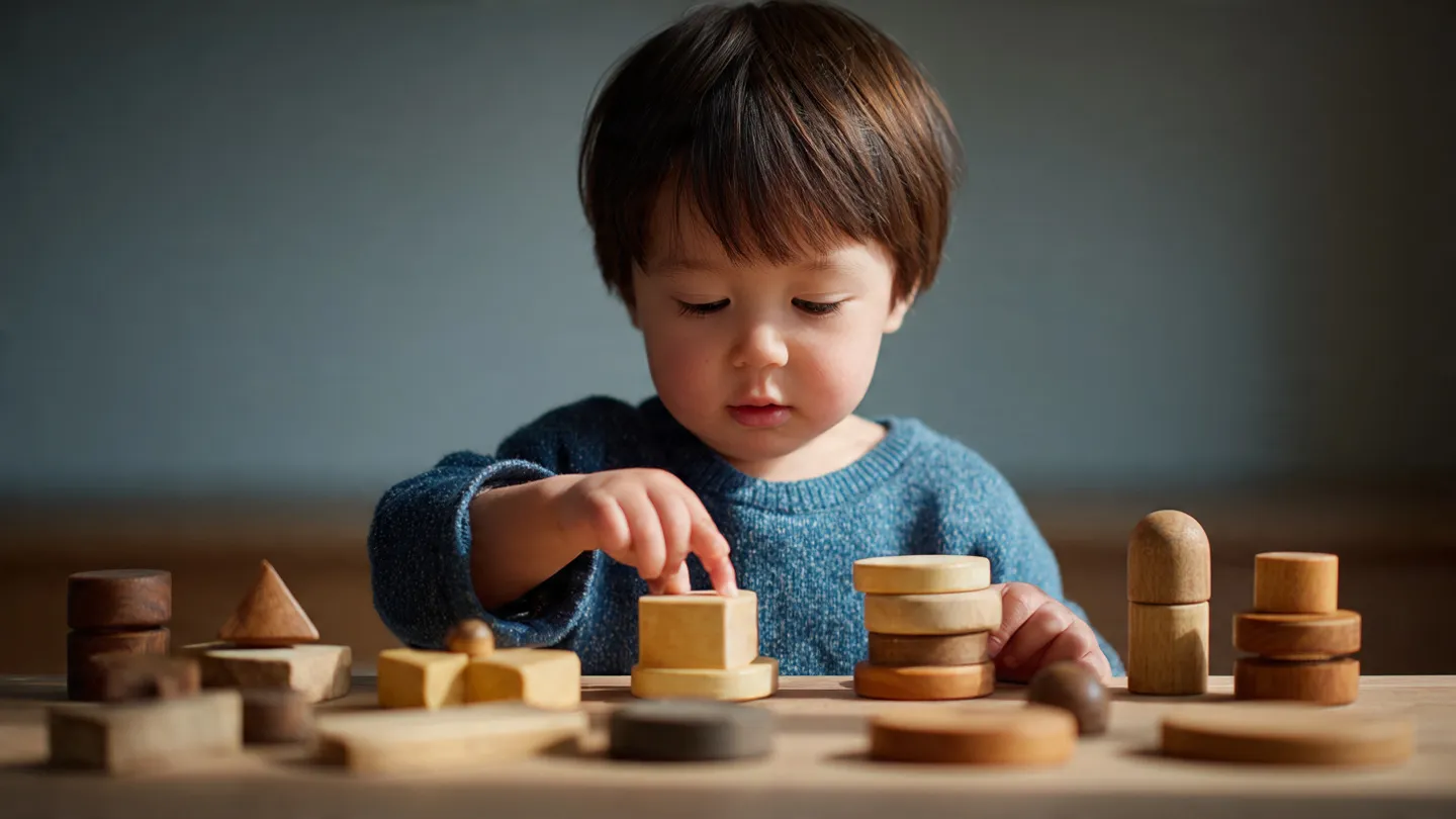 Enfant de 2 ans manipulant des objets éducatifs pour développer sa motricité et sa concentration