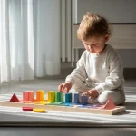 Enfant de 3 ans jouant avec un jouet éducatif Montessori coloré pour la motricité fine