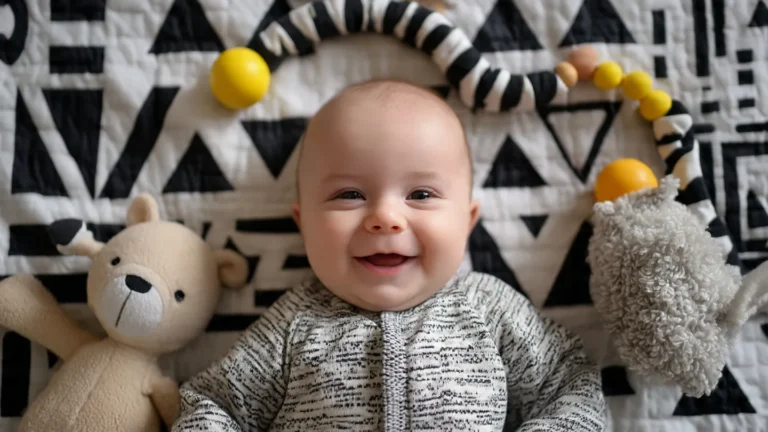 Bébé jouant avec un tapis d'éveil coloré