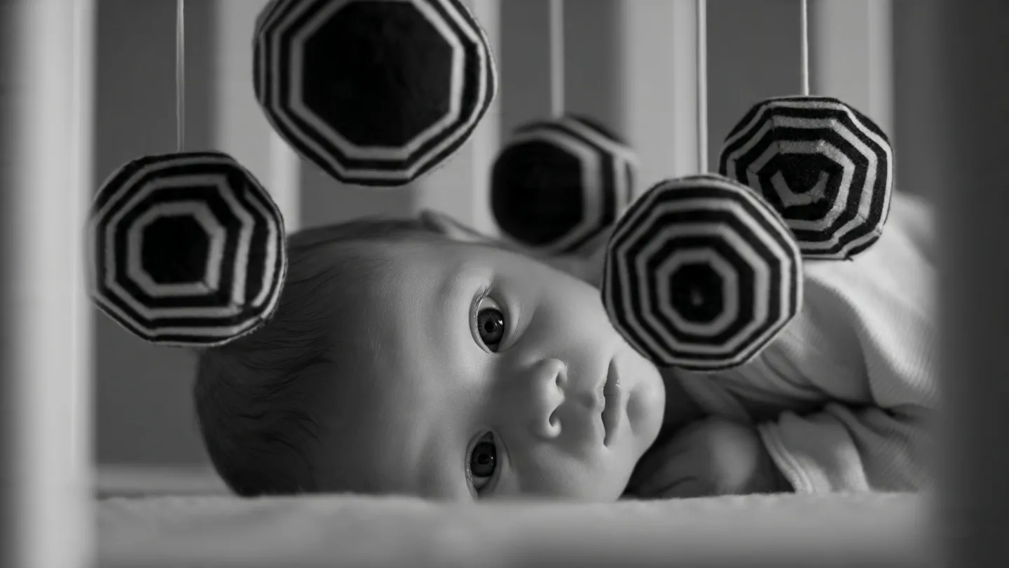 Bébé regardant un mobile contrasté