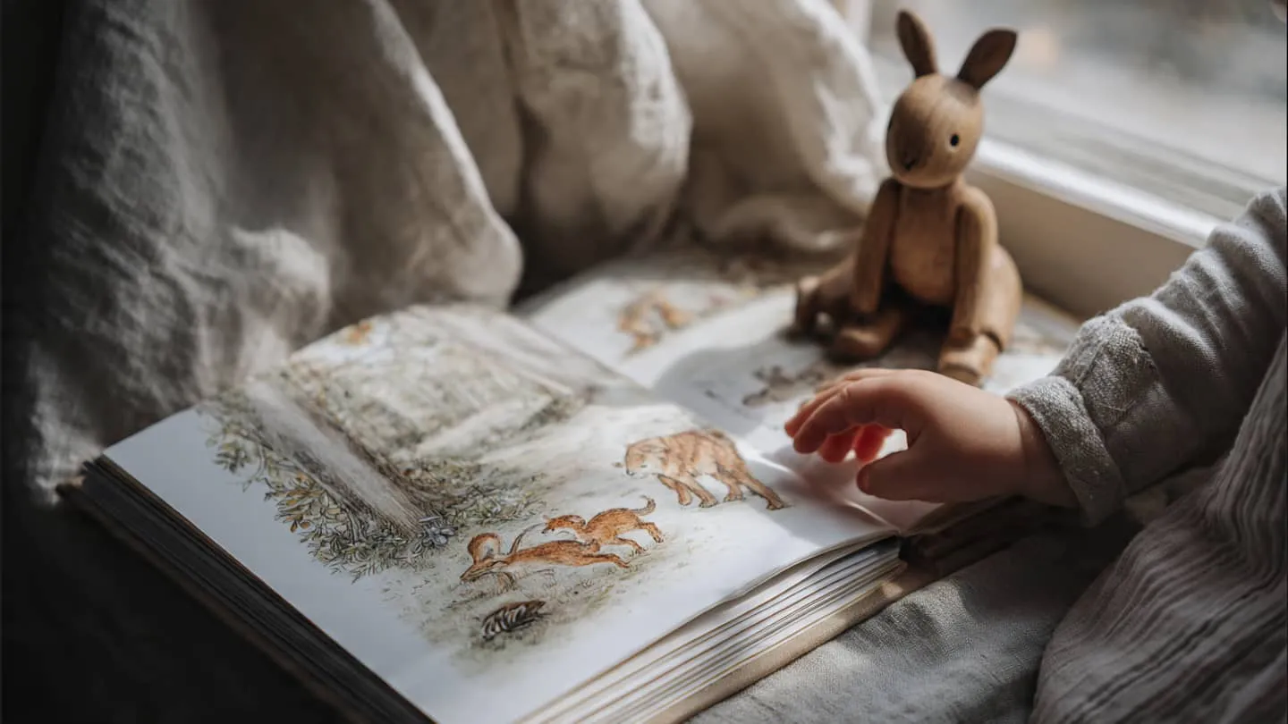 enfant calme lit livre tissu fenêtre lumière naturelle sans écran