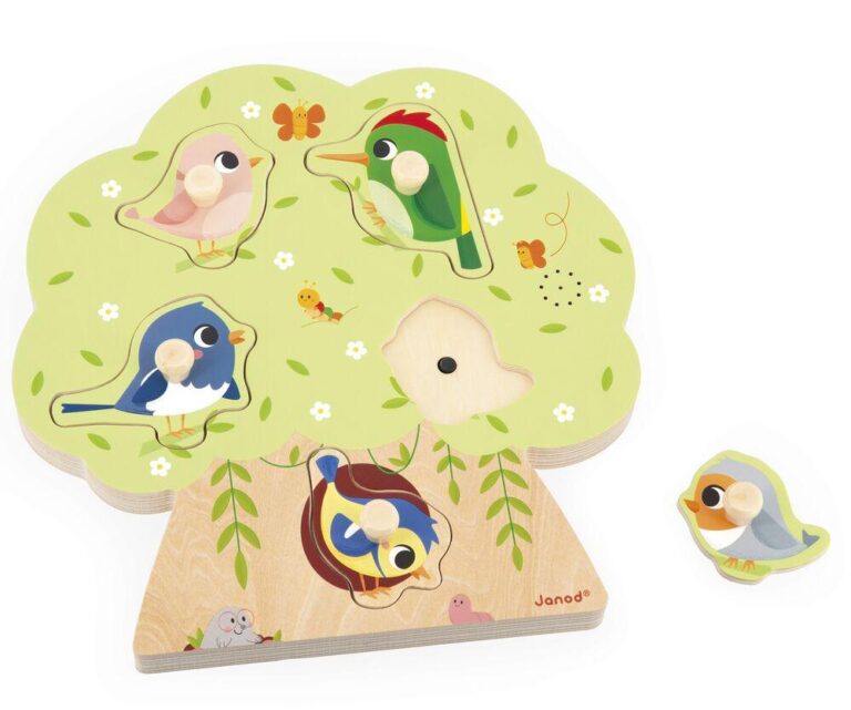 Puzzle sonore Oiseaux Janod, 5 pièces