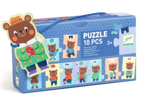 Puzzle frise Nounours s&rsquo;habille Djeco, 10 pièces