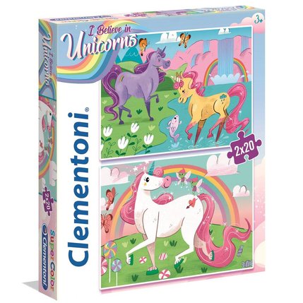 Puzzle Super Color 2 x 20 pièces Licornes Clementoni