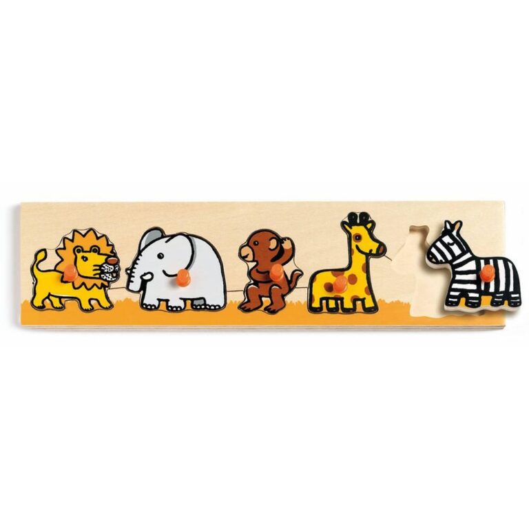 Puzzle bois à boutons Jungle Djeco, 5 pièces
