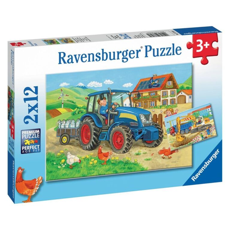 Puzzles 2 x 12 pièces Chantier et Ferme Ravensburger