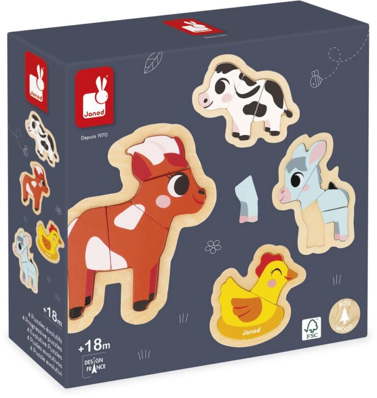 4 puzzles évolutifs Ferme en bois Janod