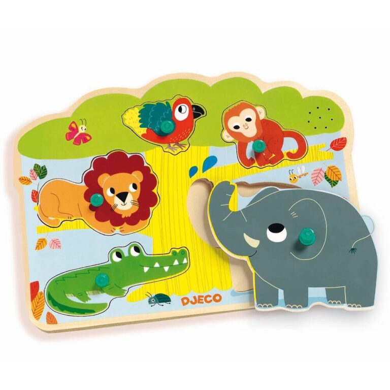 Puzzle bois à boutons musical Baobab Djeco, 5 pièces
