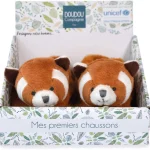 Chaussons Panda Roux avec Hochet Unicef Doudou et Compagnie