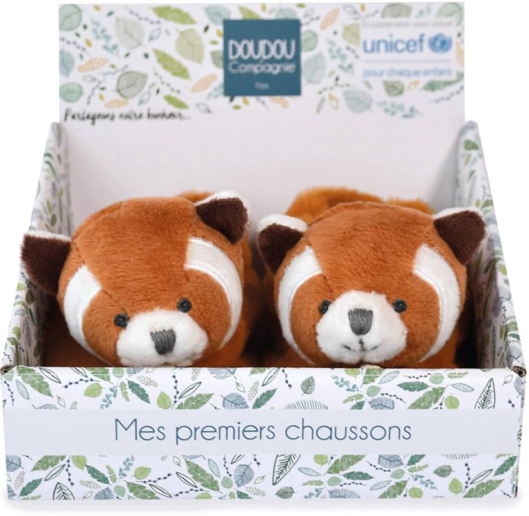 Chaussons Panda Roux avec Hochet Unicef Doudou et Compagnie