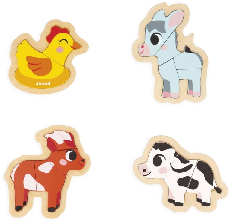 4 puzzles évolutifs Ferme en bois Janod