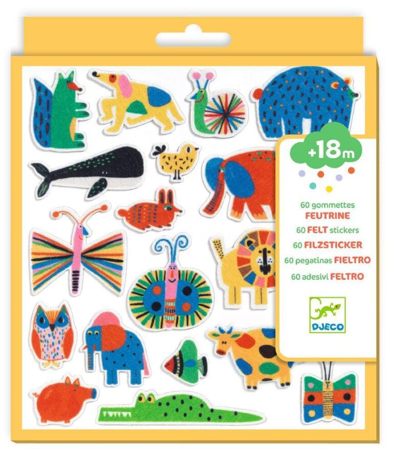 60 gommettes en feutrine Djeco Des Animaux Partout