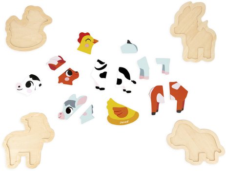 4 puzzles évolutifs Ferme en bois Janod