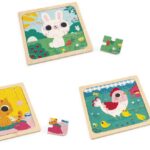 Coffret 3 puzzles Trio Janod, 9 pièces chacun