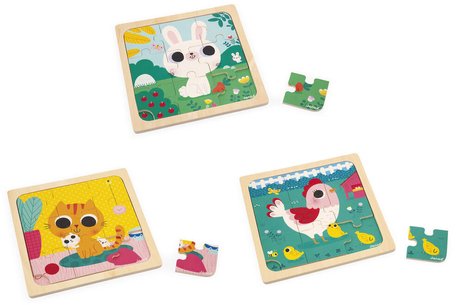 Coffret 3 puzzles Trio Janod, 9 pièces chacun
