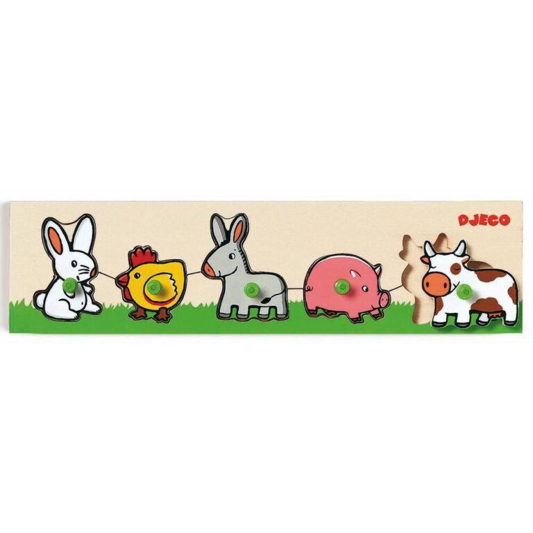 Puzzle bois à boutons Farm&rsquo;n co Djeco, 5 pièces