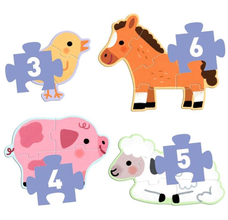 Puzzles Primo À la ferme Djeco, 3 à 6 pièces