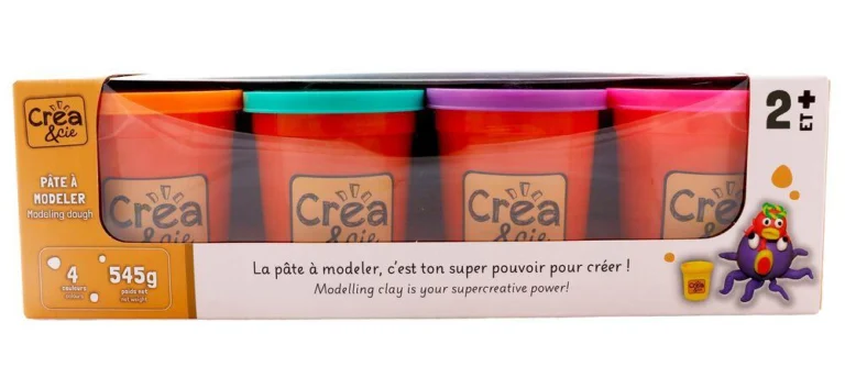 4 pots de pâte à modeler couleurs vives Créa & Cie