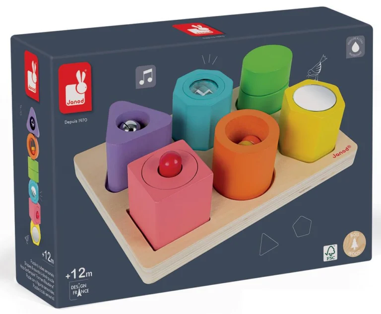 Puzzle 6 cubes sensoriels Janod, bois certifié FSC
