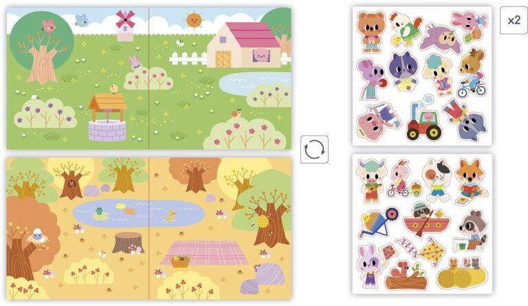 Stickers épais repositionnables Janod, forêt et ferme