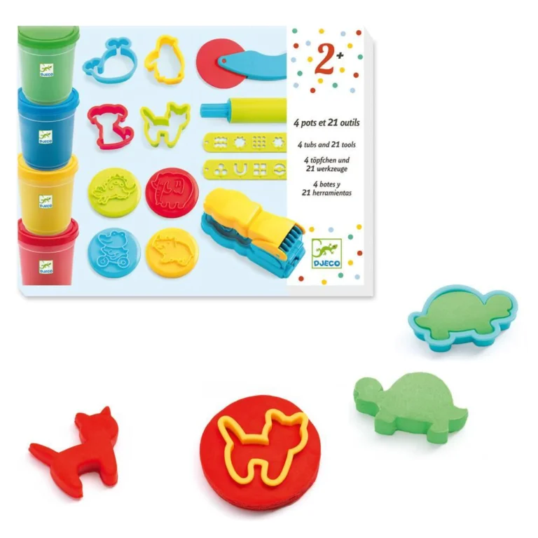 Pâte à modeler Djeco, 4 pots et 21 outils