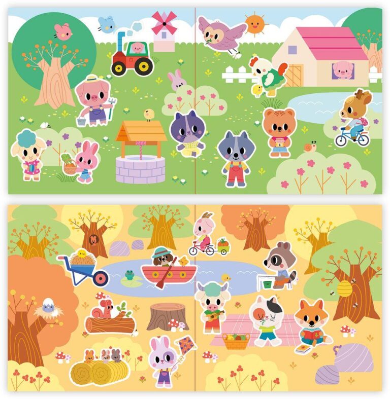 Stickers épais repositionnables Janod, forêt et ferme