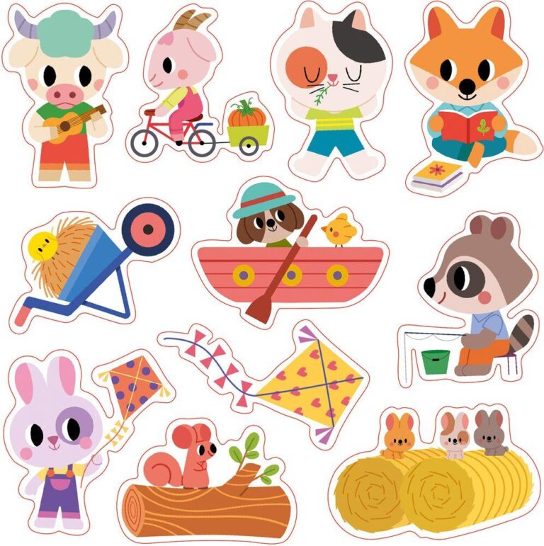 Stickers épais repositionnables Janod, forêt et ferme