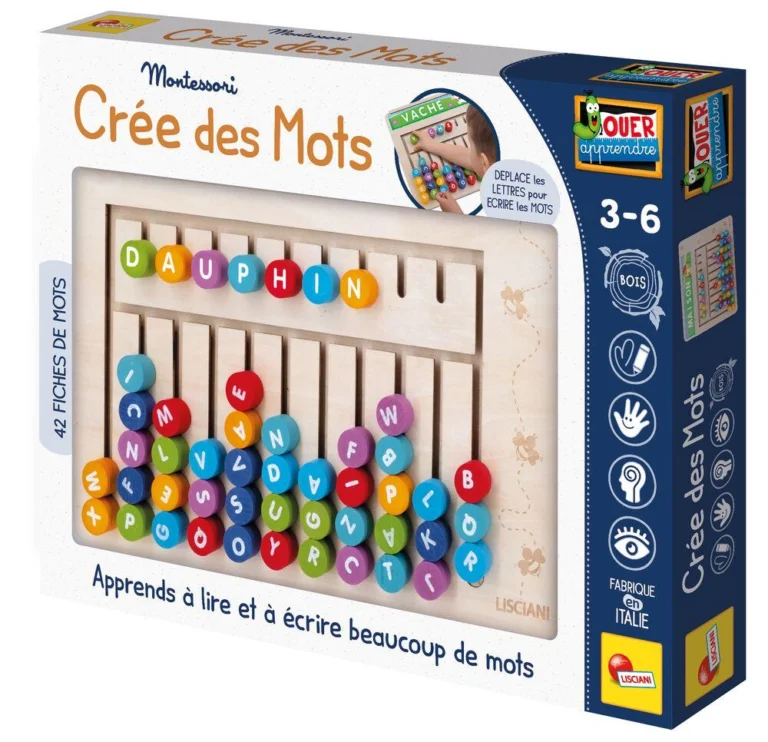 Montessori Compose-mots Lisciani, tableau de lettres Ă glisser