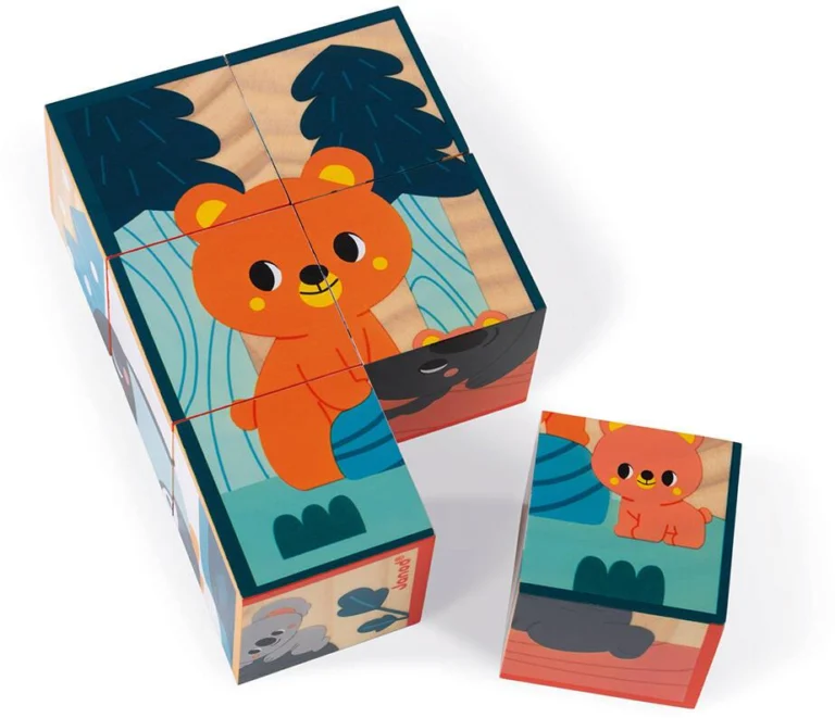 Six cubes en bois animaux Janod